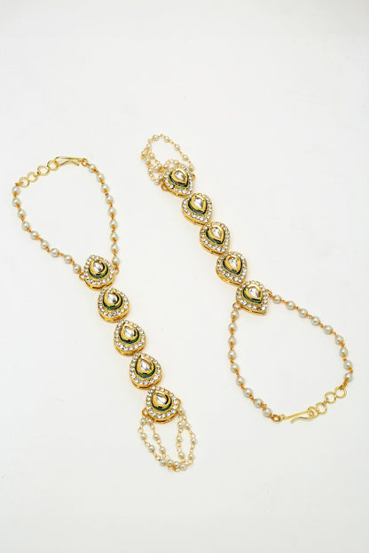 Pearls & Kundan Hand Embellished Hand Harness - Set Of 2 