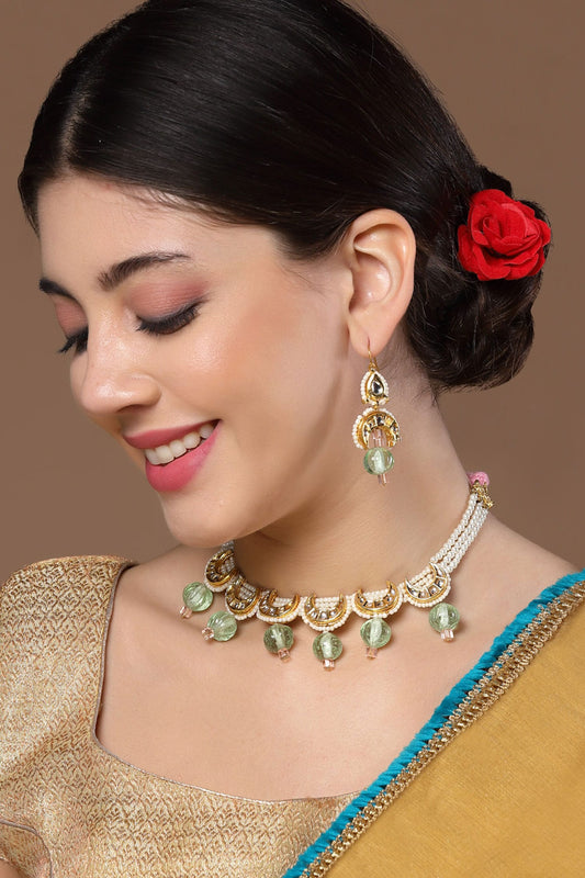 Crescent Moon Cutwork Embellished Necklace 