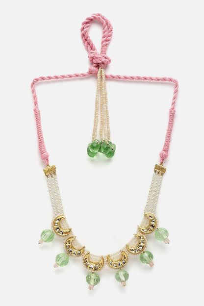 Crescent Moon Cutwork Embellished Necklace 