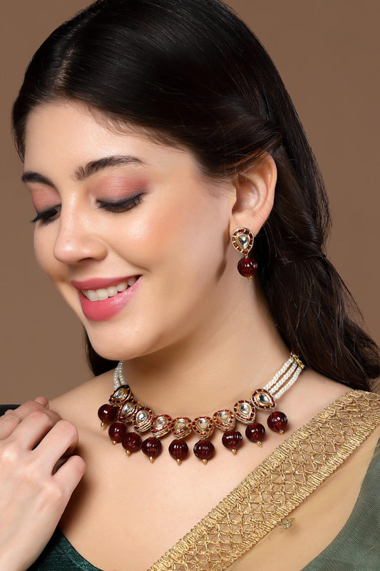 Carved Stone Droplet Necklace 
