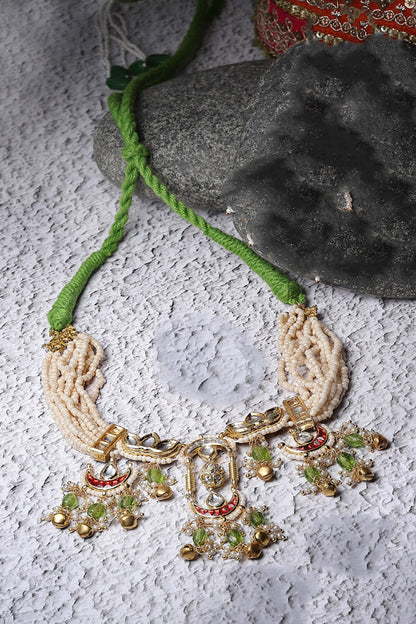 Crescent Moon Droplet Embellished Necklace 