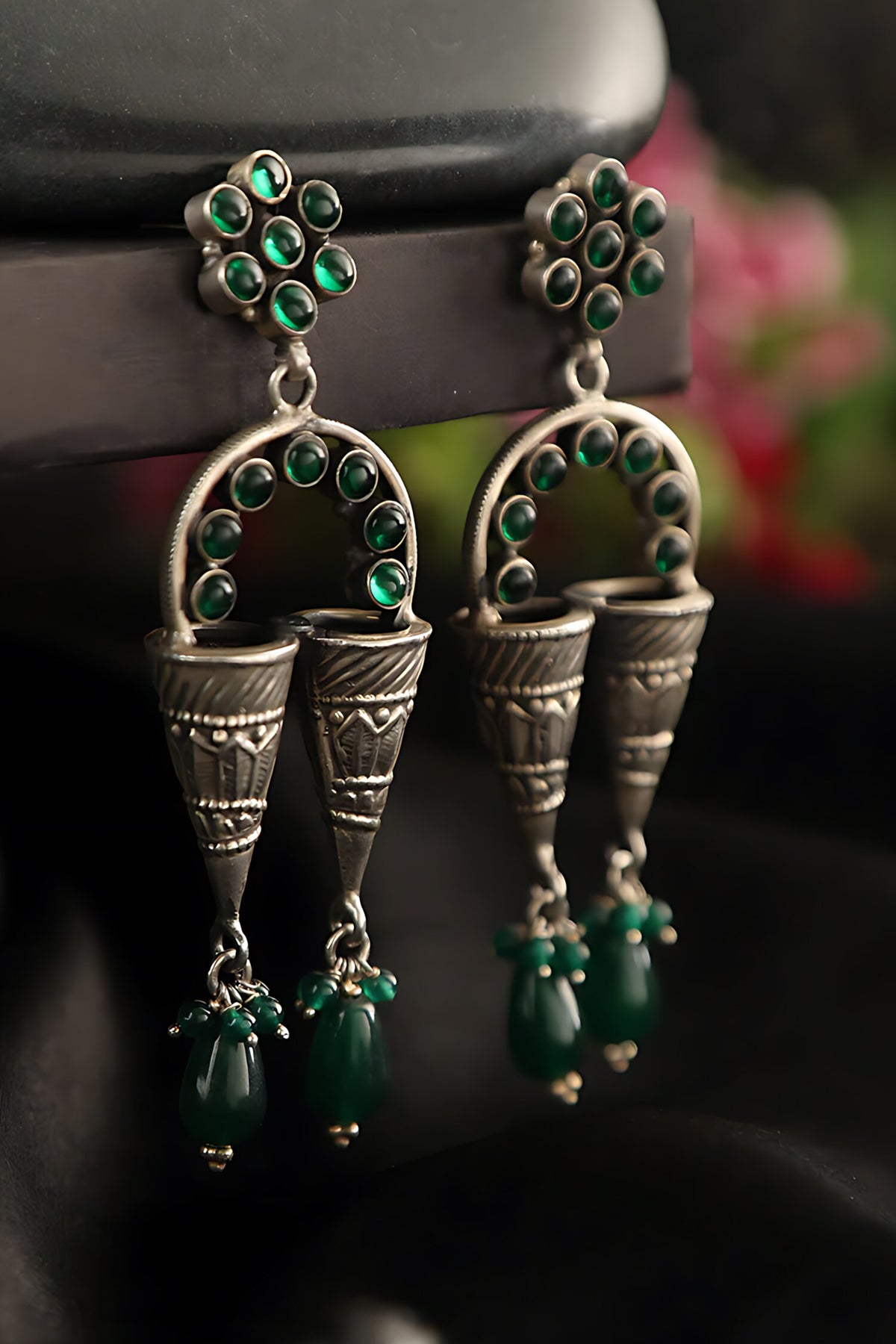 Onyx Studded Dangler Earrings 