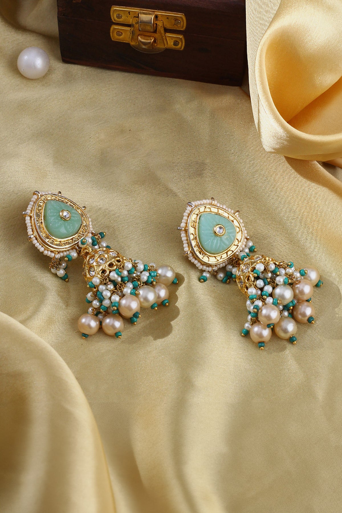 Kundan & Pearl Embellished Jhumkas 