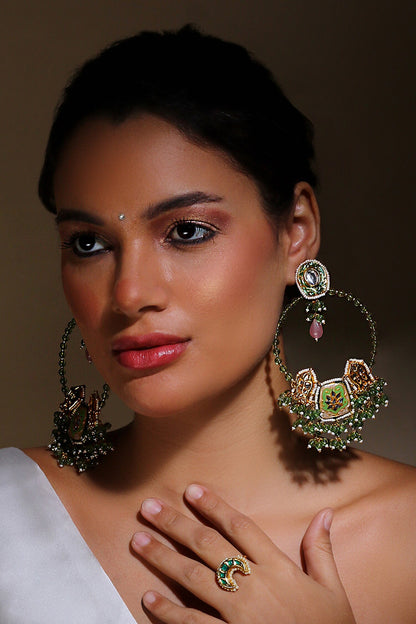 Kundan & Natural Stone Hoops 