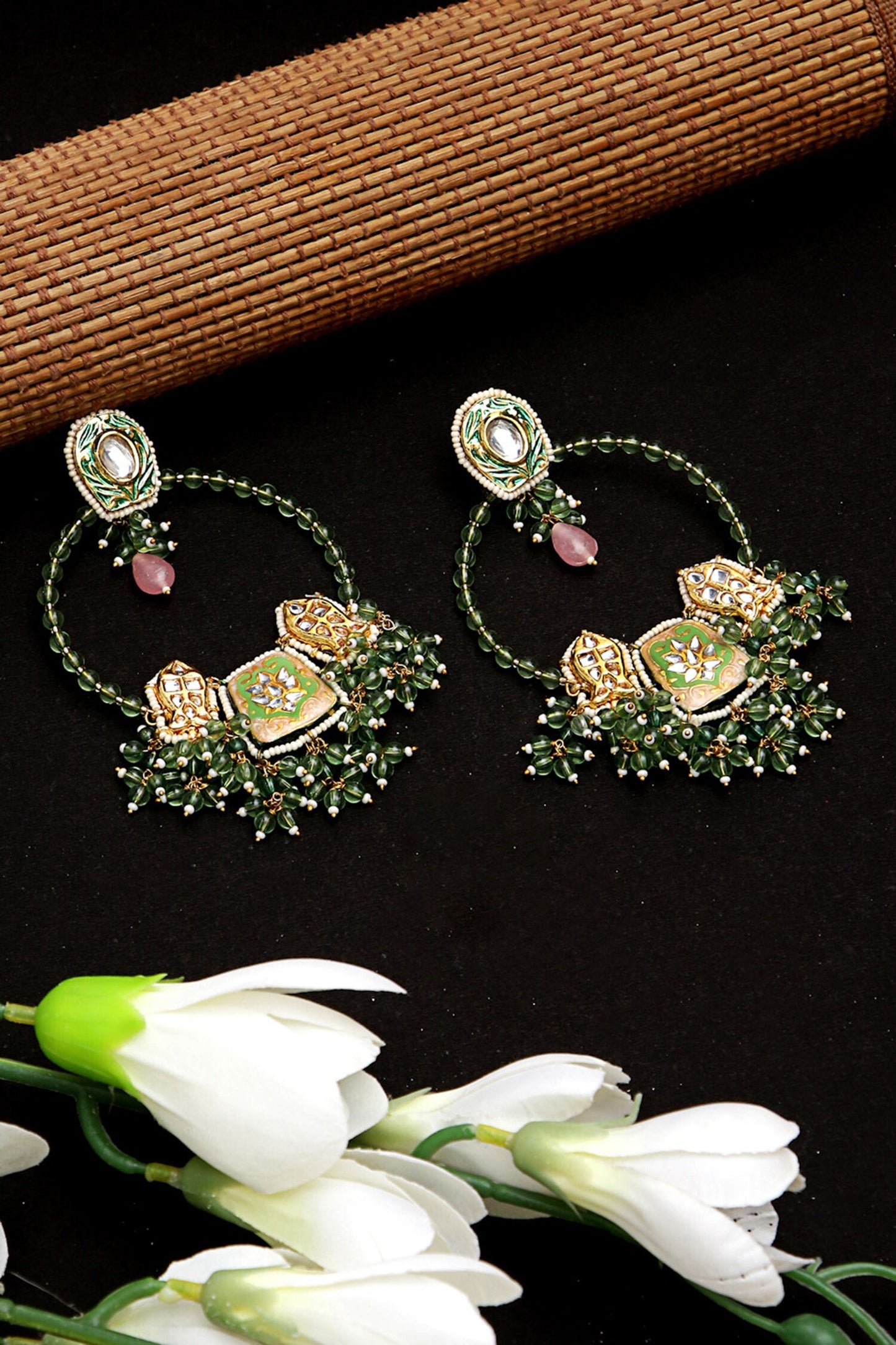 Kundan & Natural Stone Hoops 
