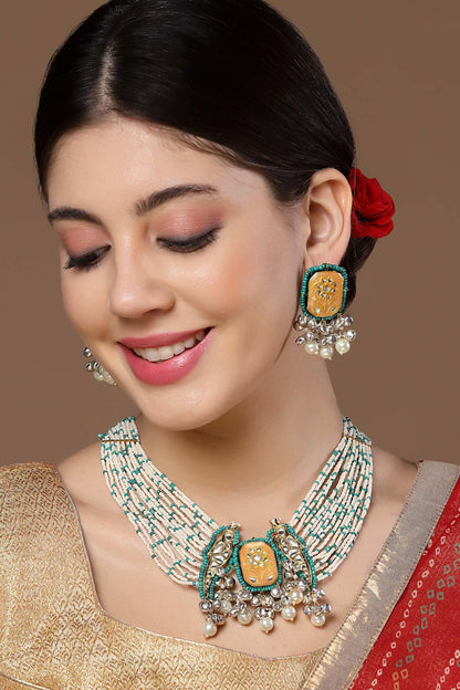 Natural Stone Embellished Choker Necklace Set 