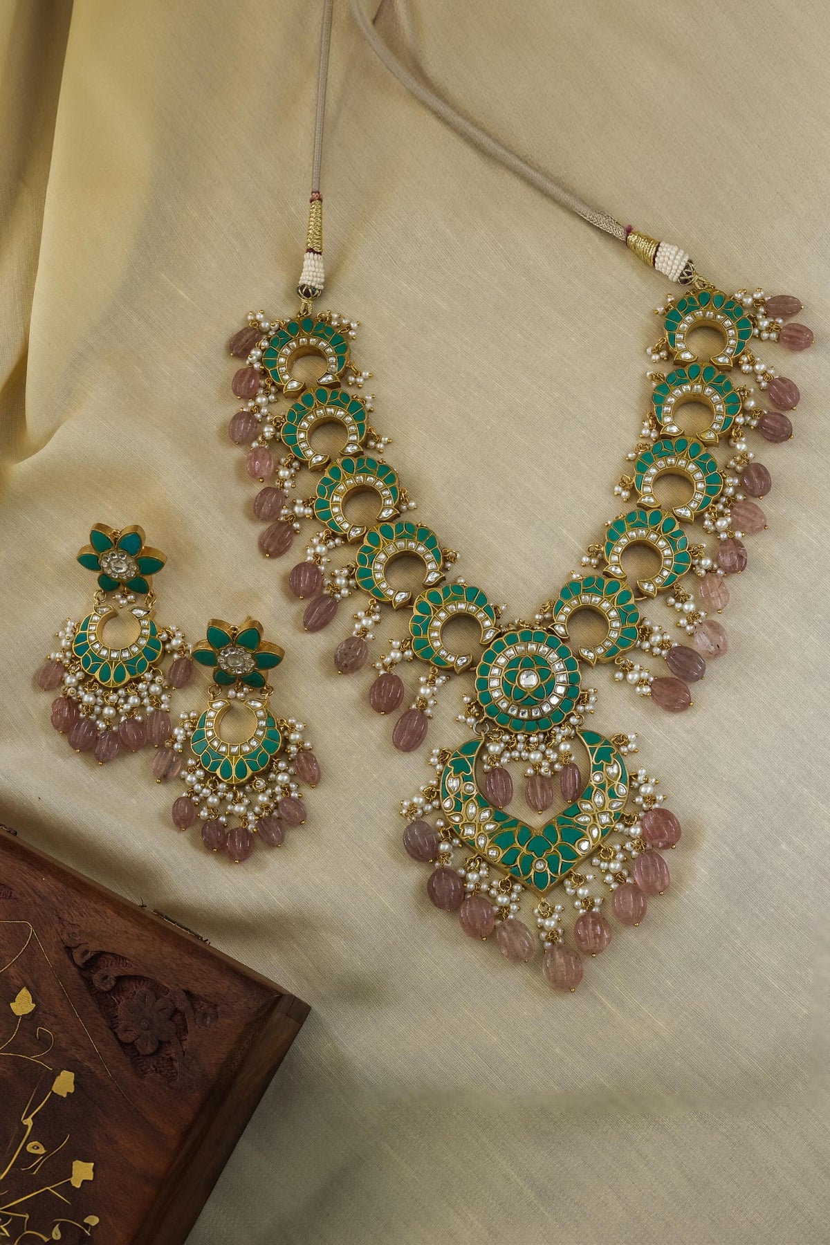 Half Crescent Carved Pendant Necklace Set 