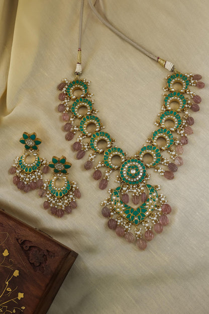 Half Crescent Carved Pendant Necklace Set 