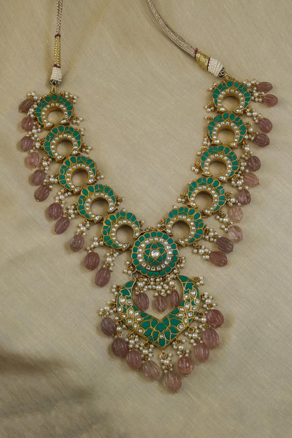 Half Crescent Carved Pendant Necklace Set 