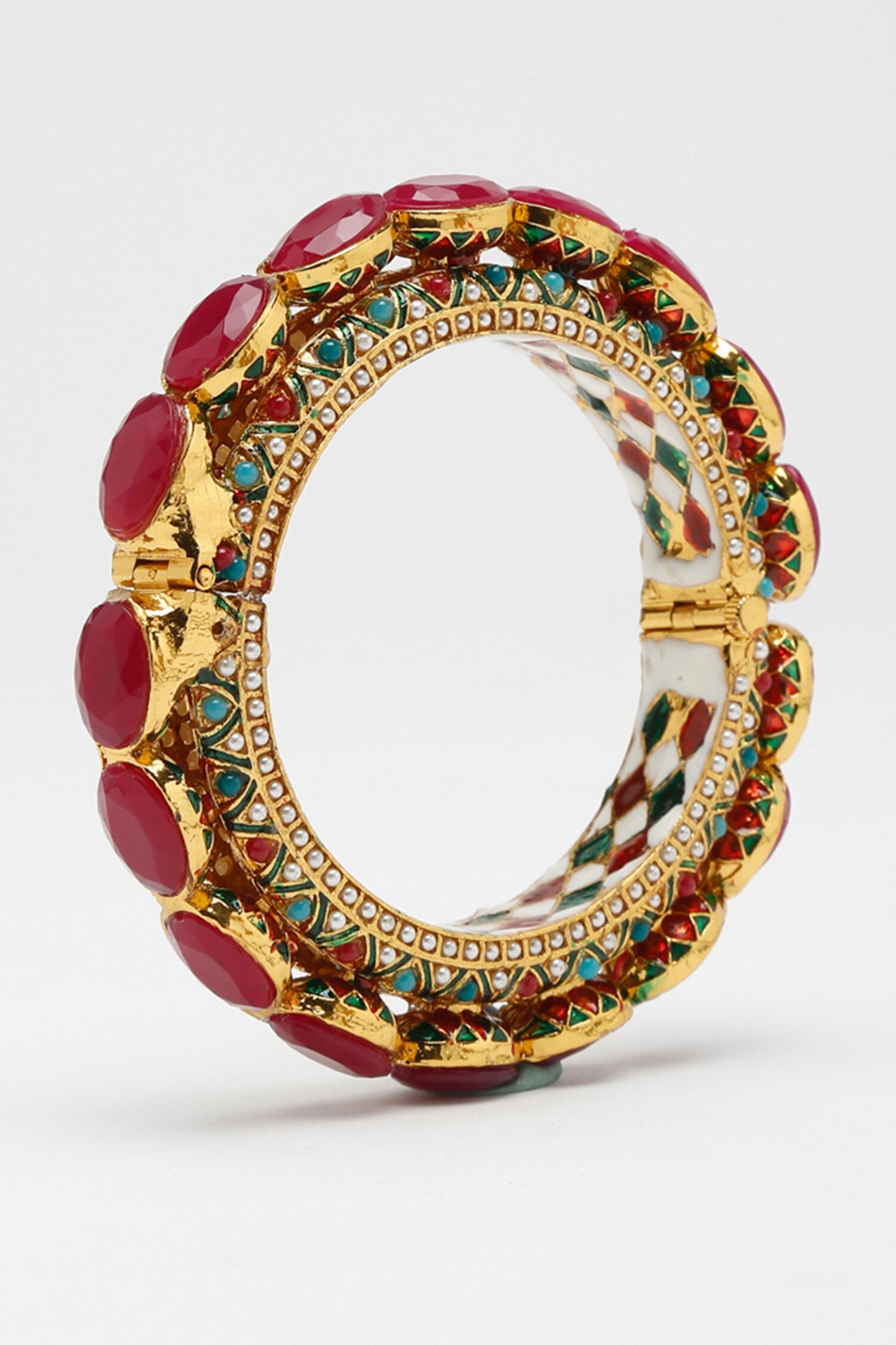 Gold Pearl & Stone Embellished Bangle 