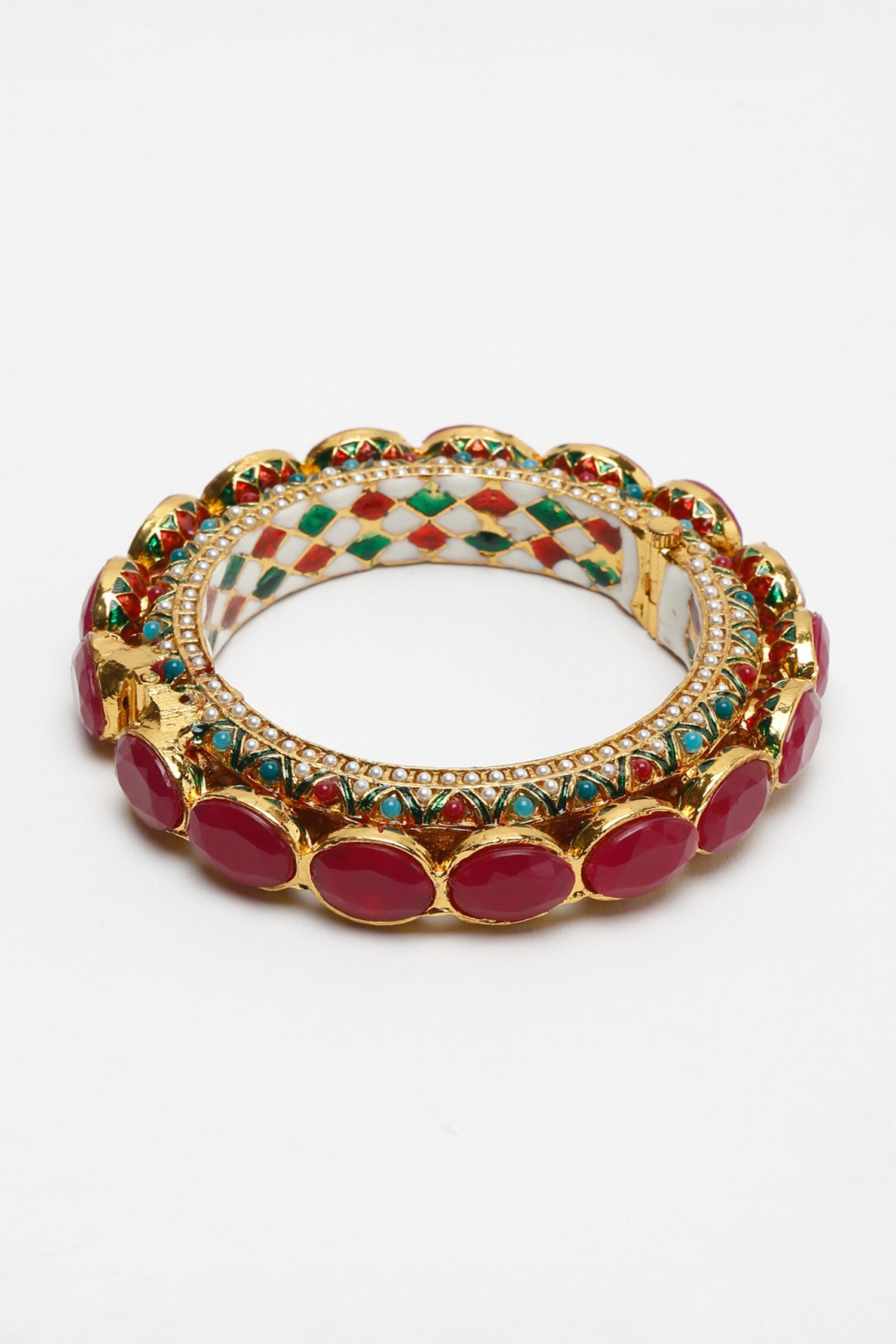 Gold Pearl & Stone Embellished Bangle 