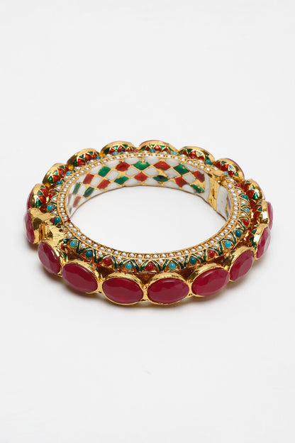 Gold Pearl & Stone Embellished Bangle 