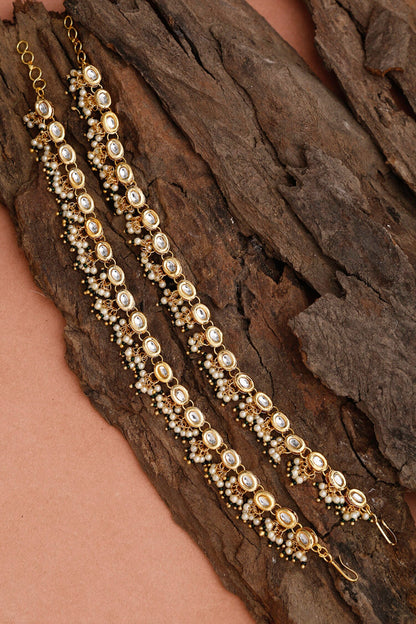 Kundan Pearl Tasselled Payals- Set of 2 