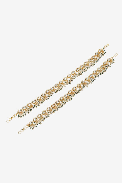 Kundan Pearl Tasselled Payals- Set of 2 