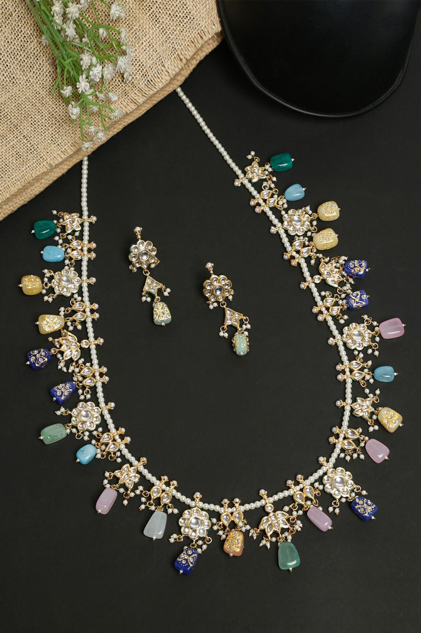Kundan Embellished Long Necklace Set 