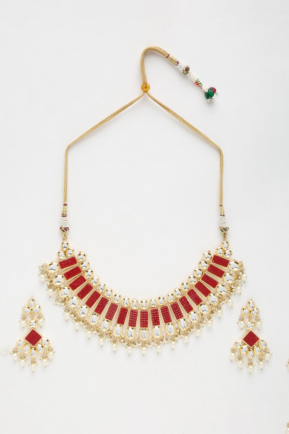Geometric Embellished Kundan Necklace Set 