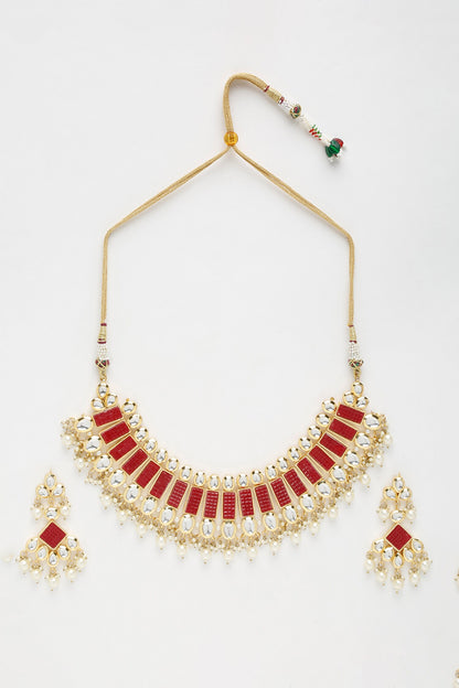 Geometric Embellished Kundan Necklace Set 