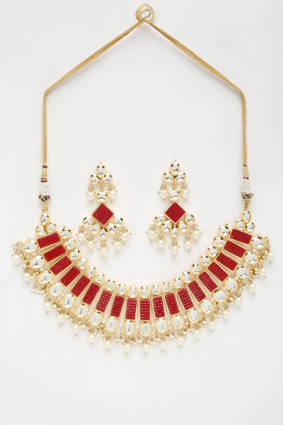 Geometric Embellished Kundan Necklace Set 