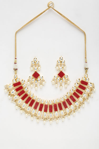 Geometric Embellished Kundan Necklace Set 