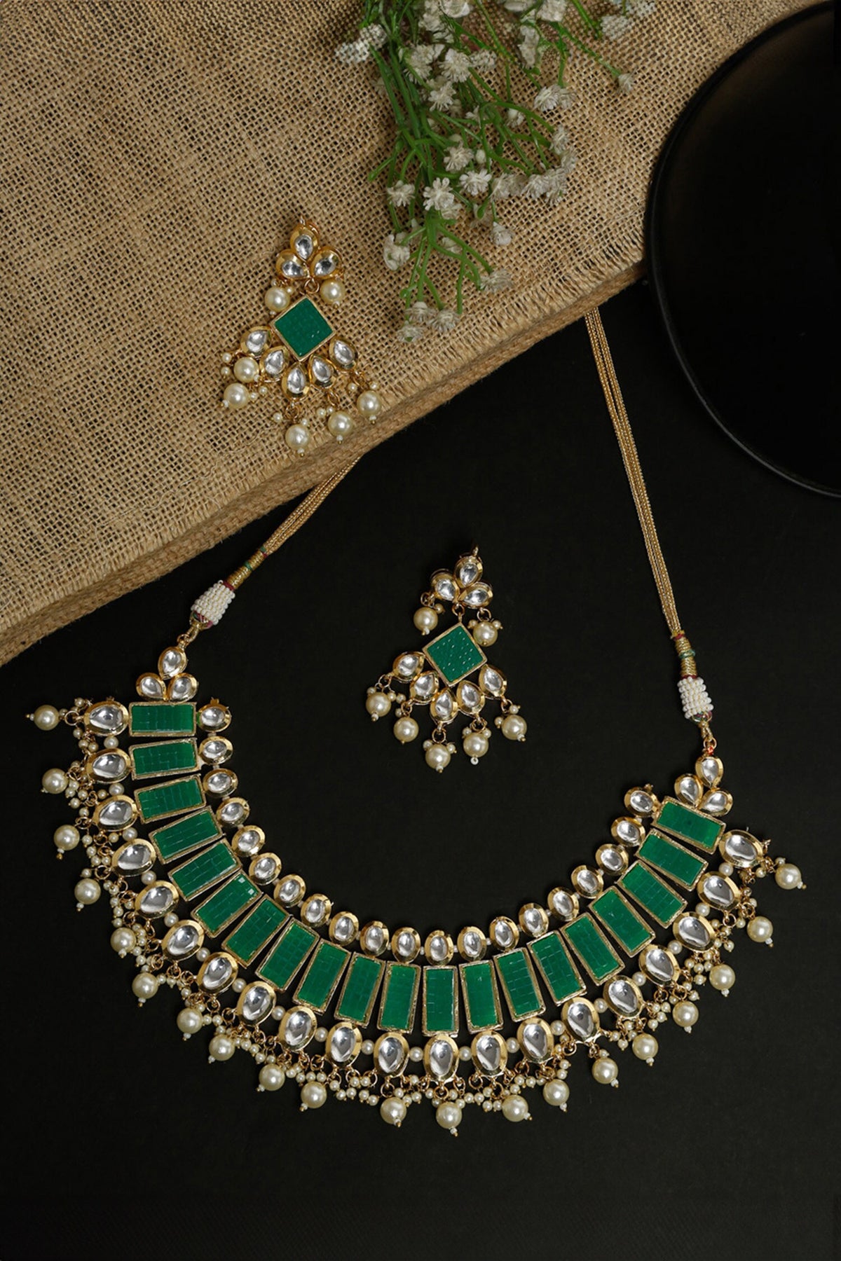 Geometric Stone Embellished Necklace Set 