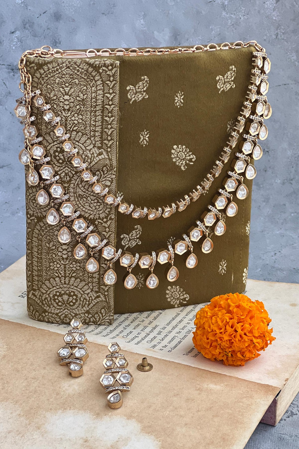 Polki Embellished Layered Necklace Set 