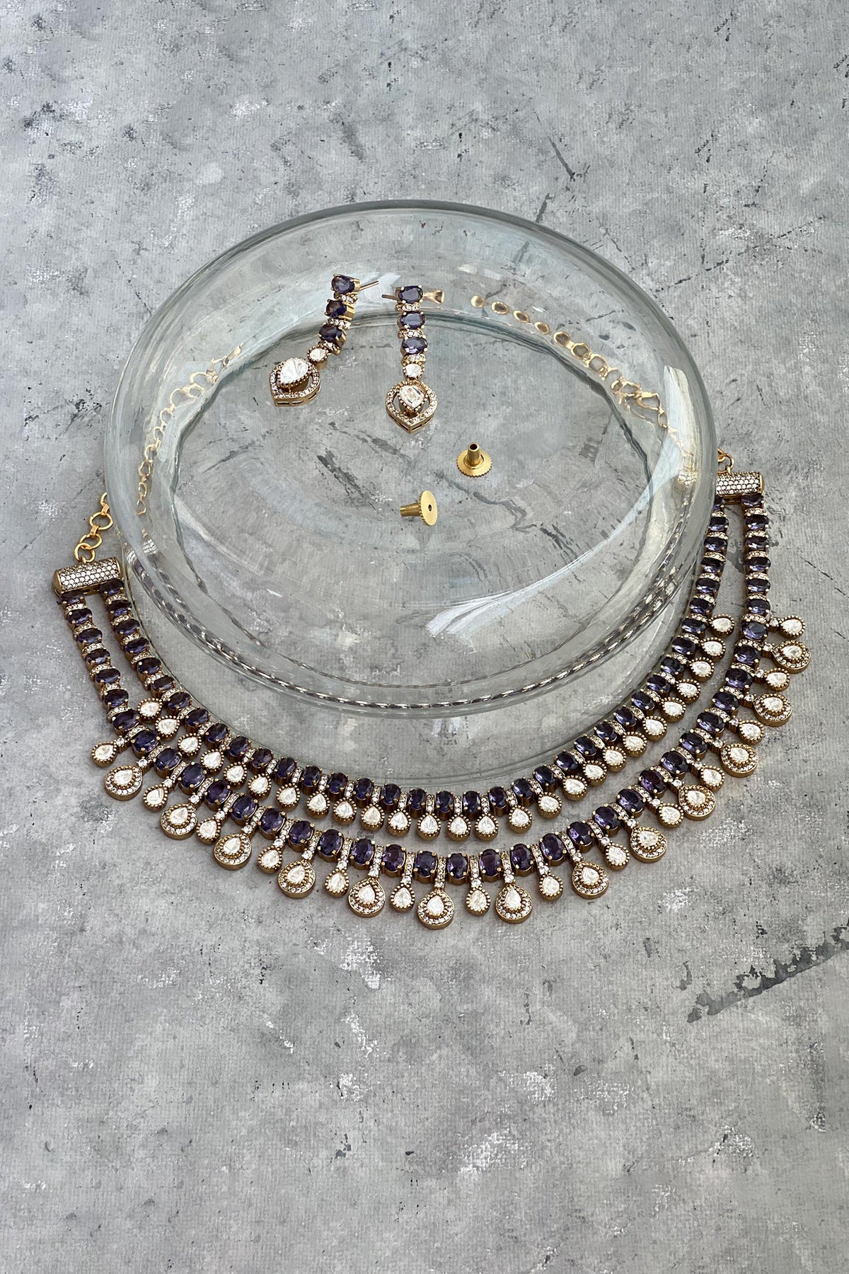 Amethyst Stone Embellished Layered Necklace Set 