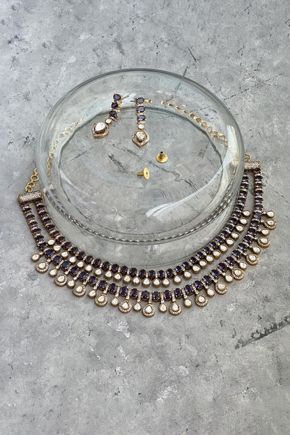 Amethyst Stone Embellished Layered Necklace Set 