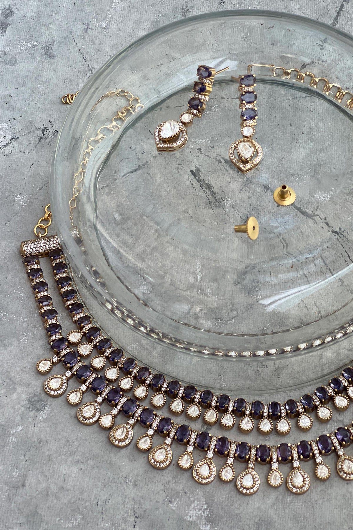 Amethyst Stone Embellished Layered Necklace Set 
