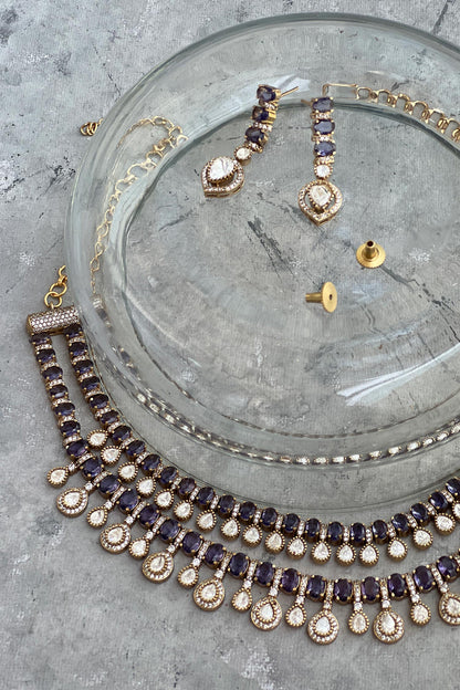 Amethyst Stone Embellished Layered Necklace Set 