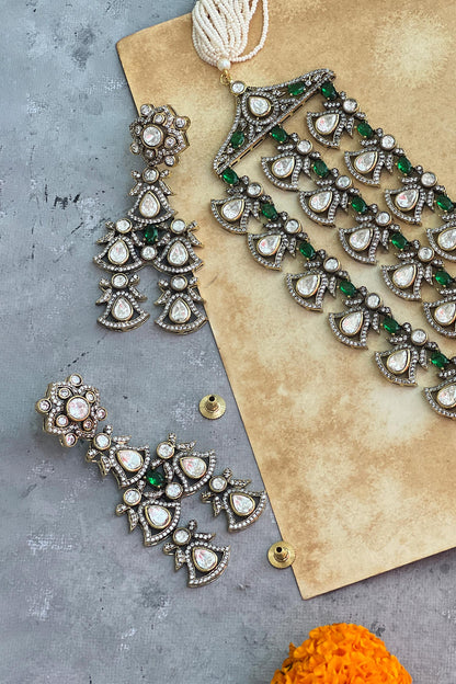 Stone Embellished Layered Necklace Set 