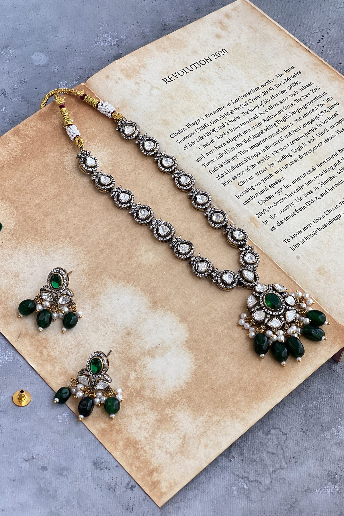 Polki Embellished Long Pendant Necklace Set 