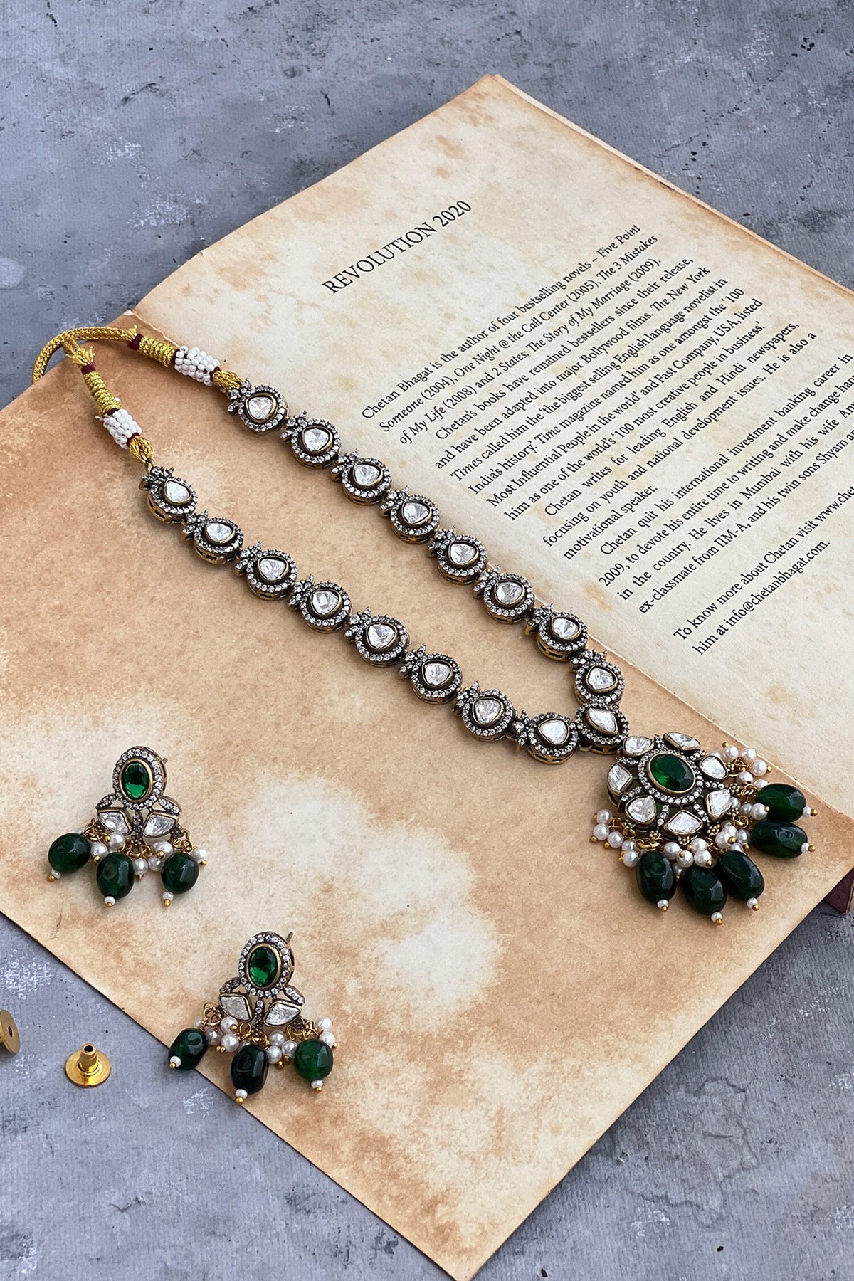 Polki Embellished Long Pendant Necklace Set 