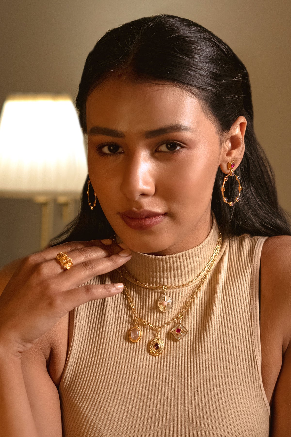 Gemstone Embellished Hoops 