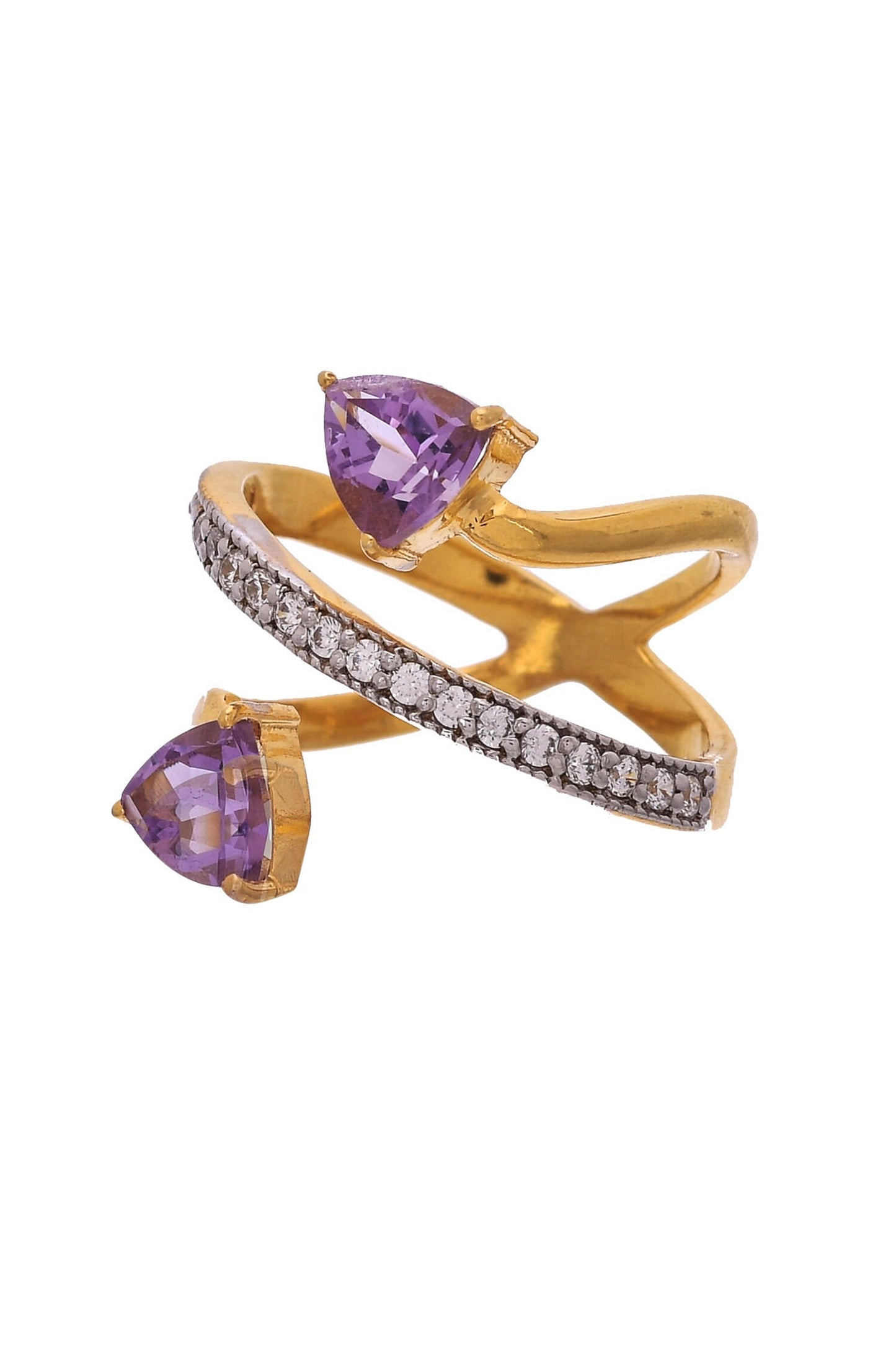 Cross-Over Gemstone Embellished Ring 