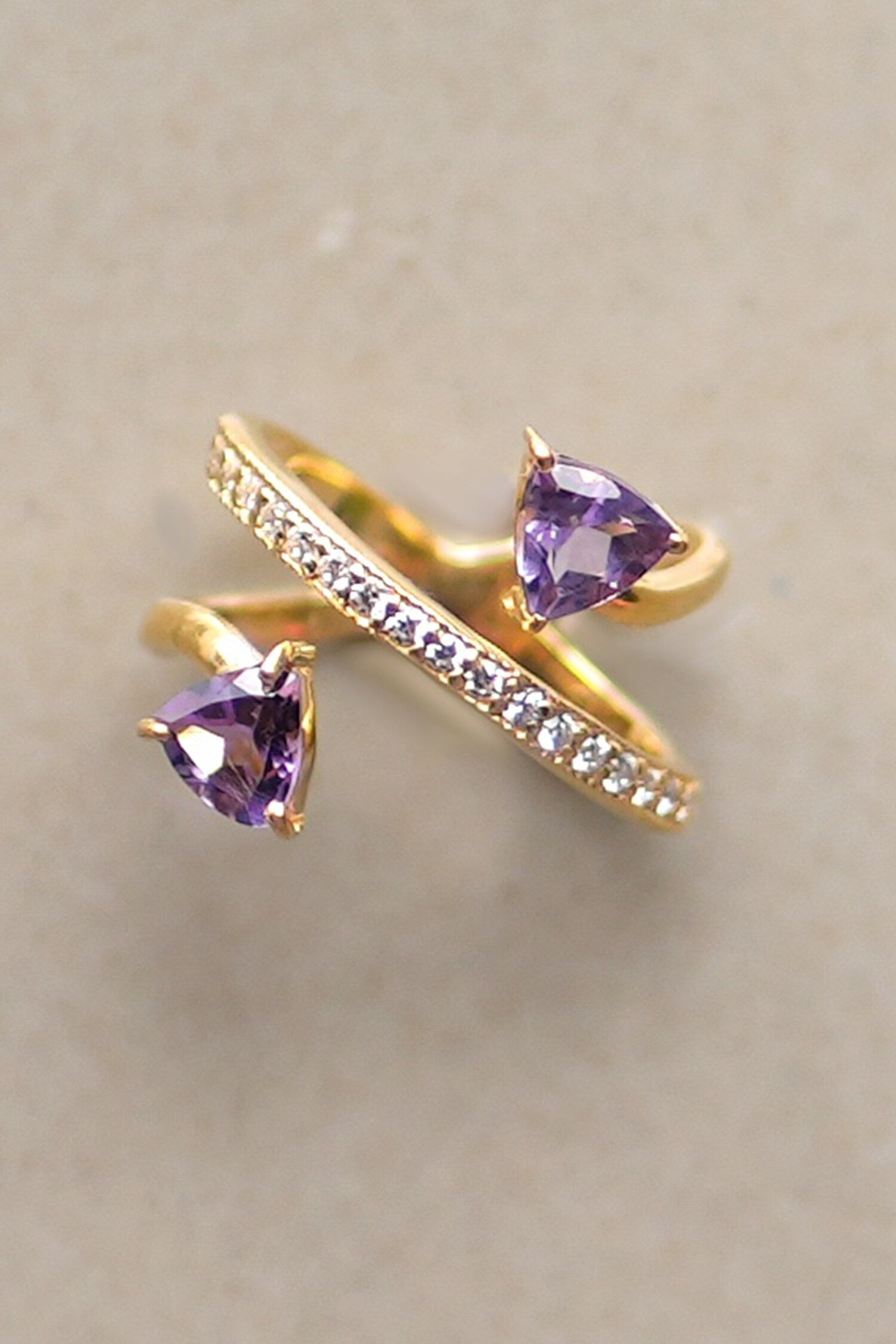 Cross-Over Gemstone Embellished Ring 