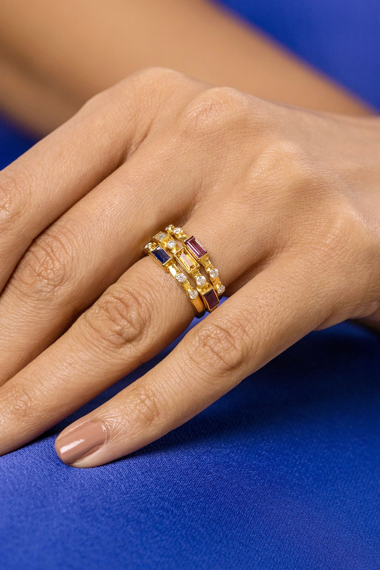 Garnet & Citrine Stone Embellished Ring - Set of 3 