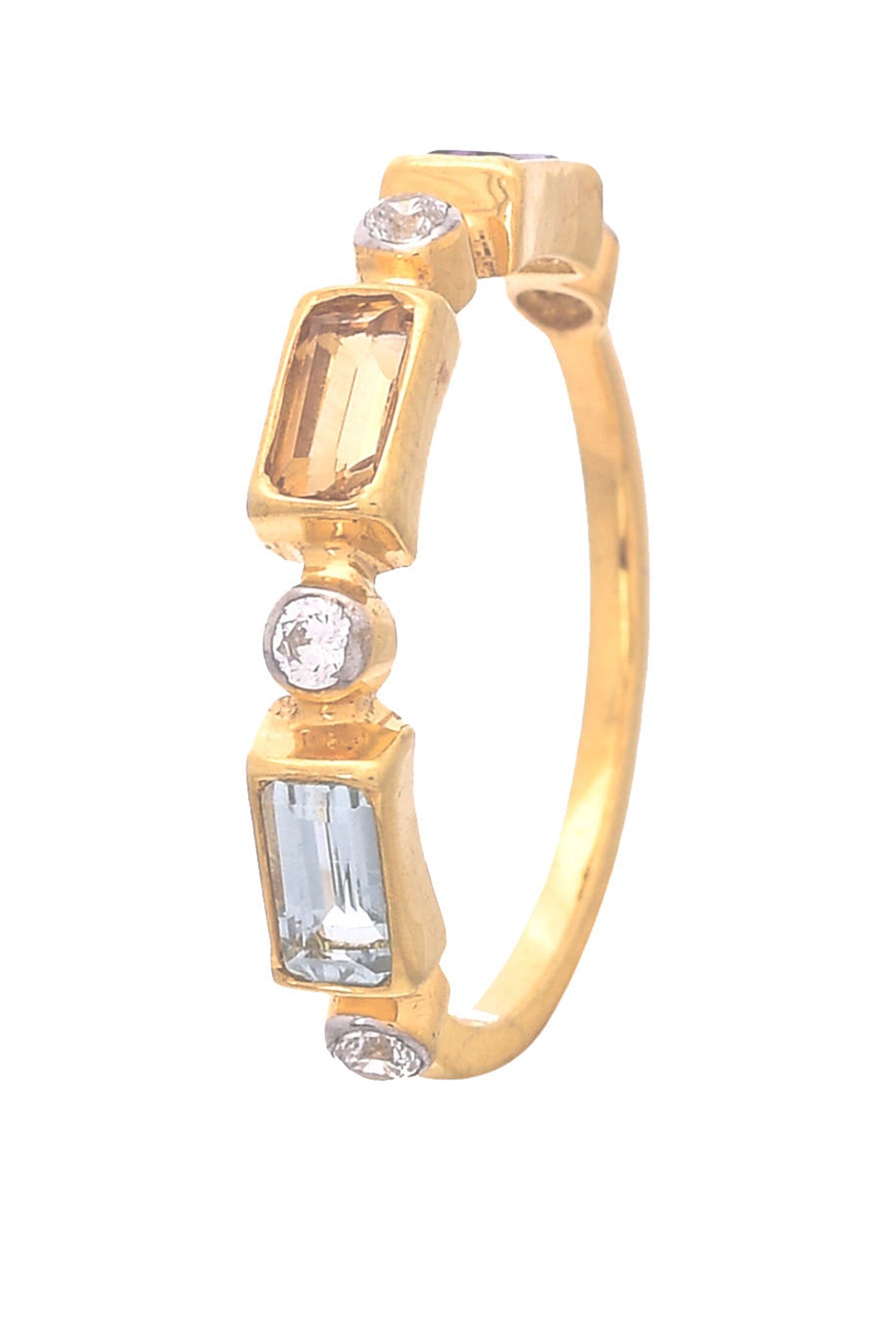 Garnet & Citrine Stone Embellished Ring - Set of 3 