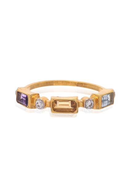 Garnet & Citrine Stone Embellished Ring - Set of 3 