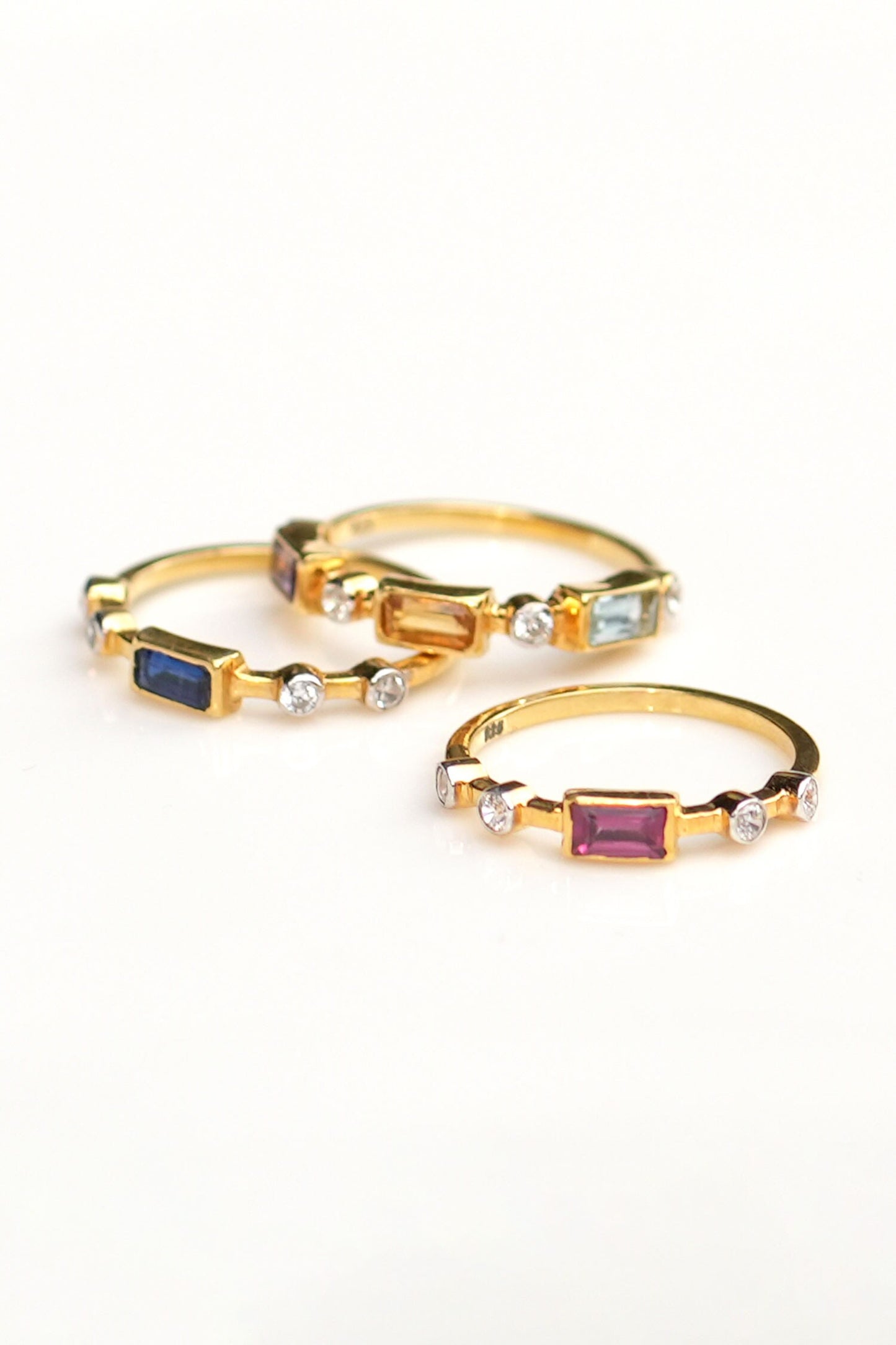 Garnet & Citrine Stone Embellished Ring - Set of 3 
