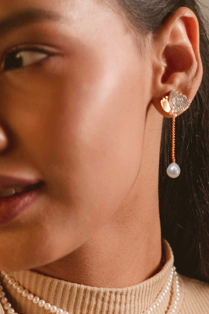 Natural Pearl & CZ Stone Embellished Earrings 
