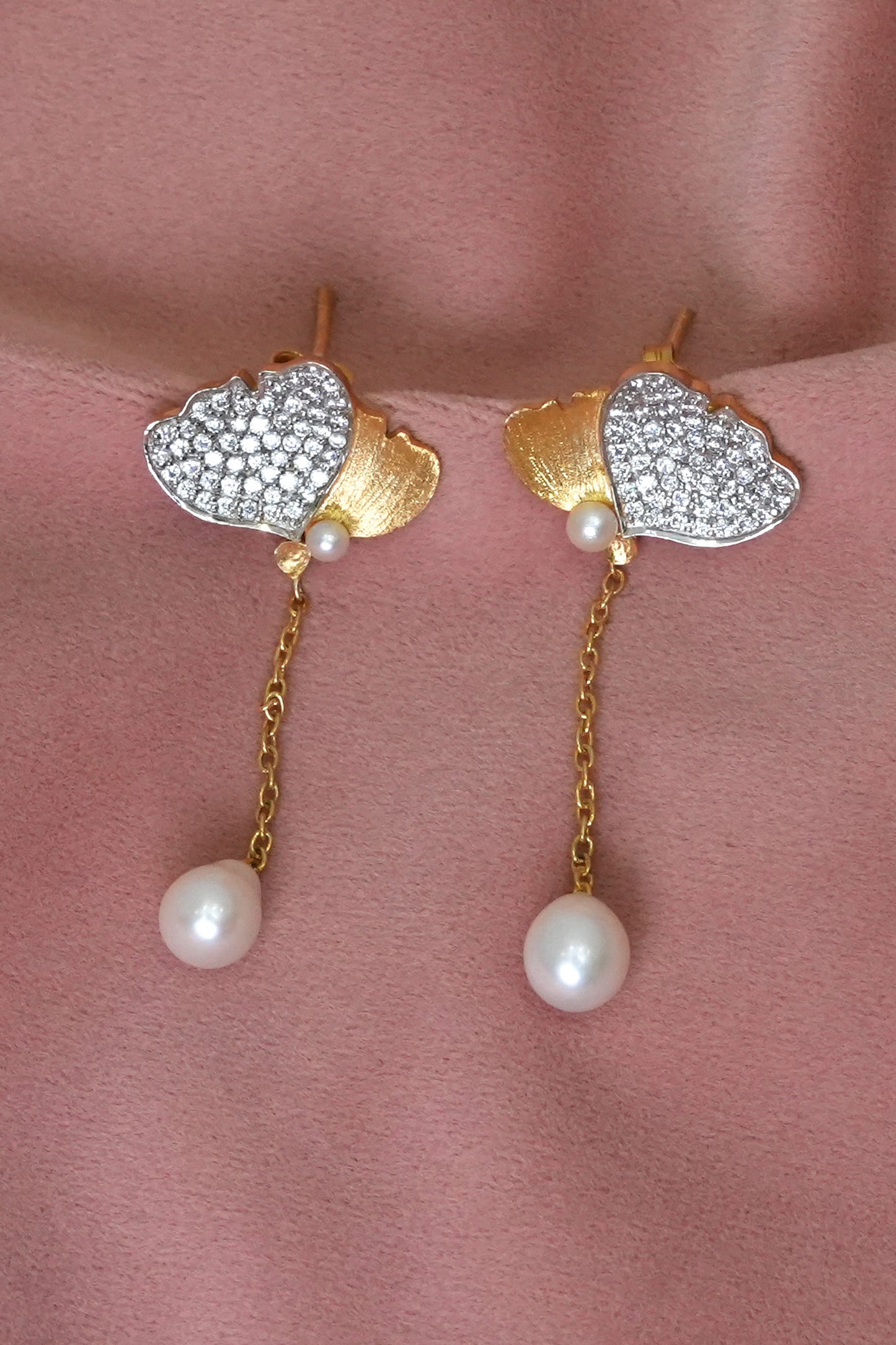 Natural Pearl & CZ Stone Embellished Earrings 