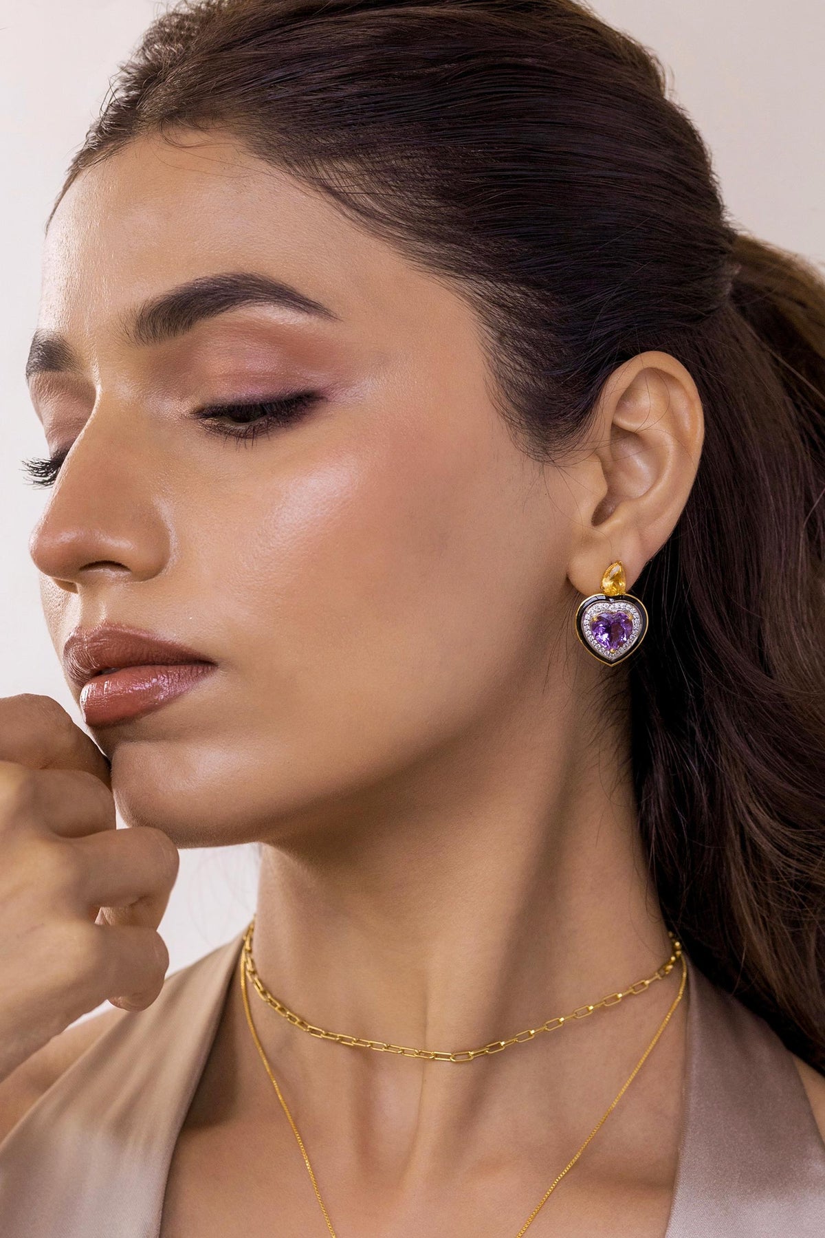 Moissanite & Citrine Stone Embellished Earrings 