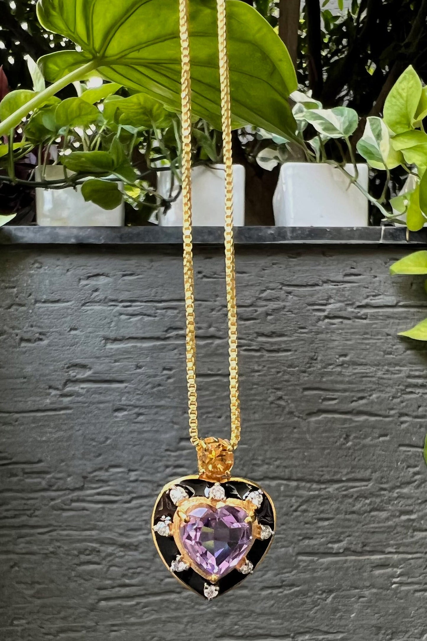 Amethyst & Citrine Embellished Heart Pendant Necklace 