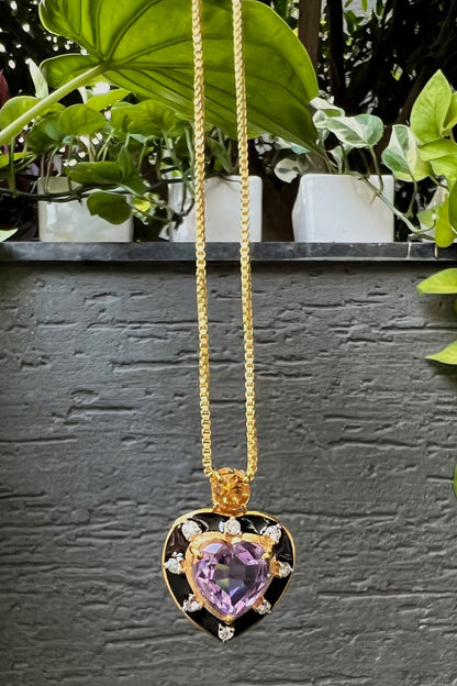 Amethyst & Citrine Embellished Heart Pendant Necklace 