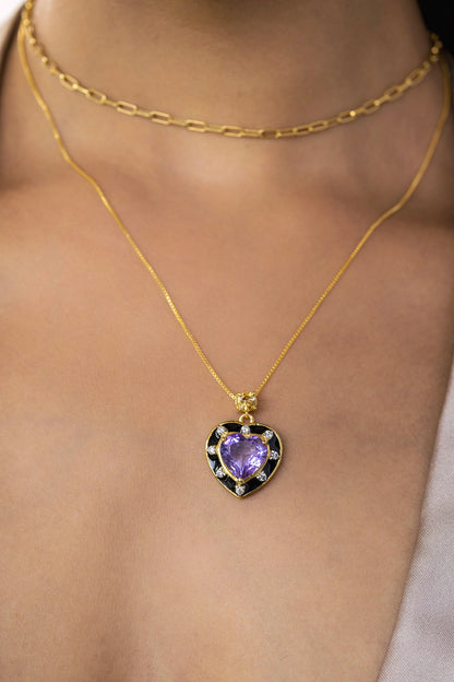 Amethyst & Citrine Embellished Heart Pendant Necklace 