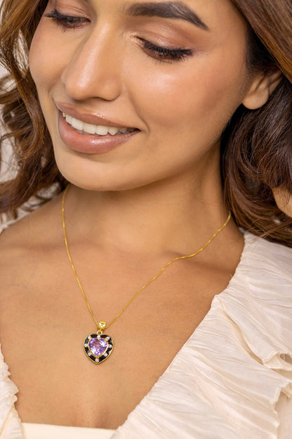 Amethyst & Citrine Embellished Heart Pendant Necklace 