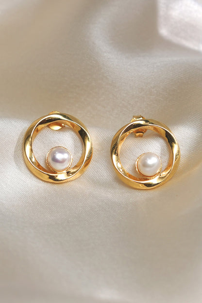 Circular Pearl Embellished Studs 