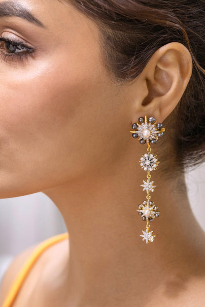 Sunburst Pearl Embellished Earrings 
