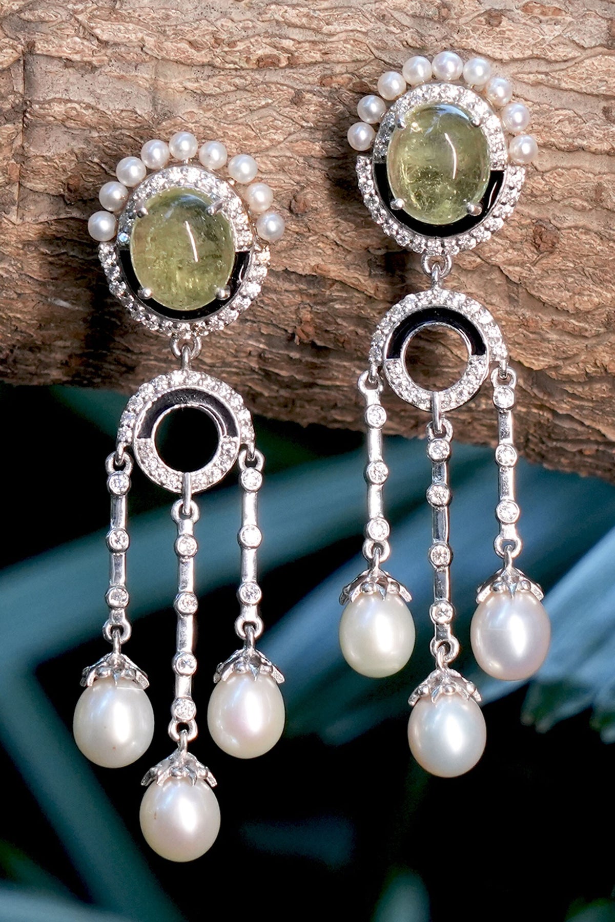 Peridot & Pearl Embellished Danglers 