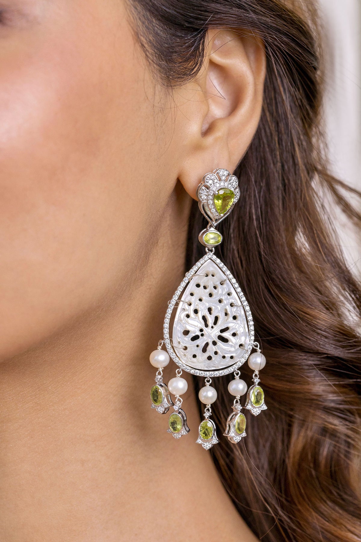 Mother Of Pearl Embellished Danglers 